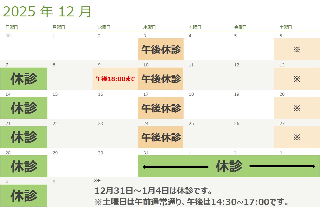12月の診療スケジュール
