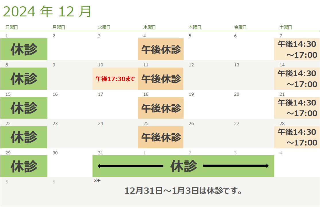 12月の診療スケジュール